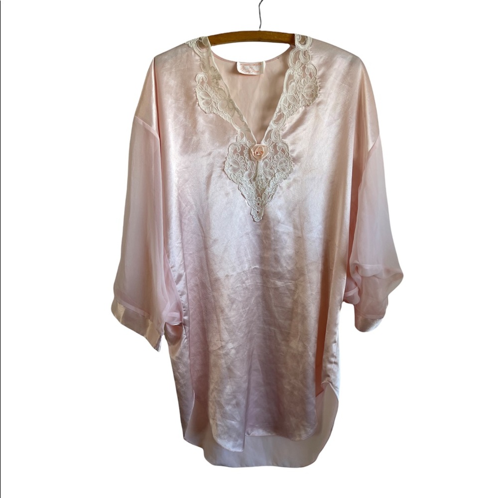 vintage intimate concepts by terry russo pink 80s satin lace nightgown sz small